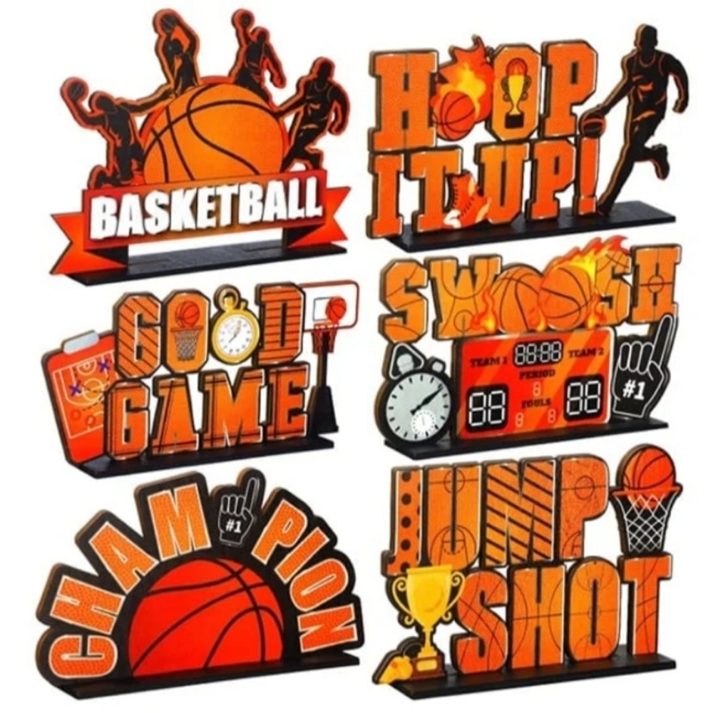 6 Freestanding Basketball Decor, Wooden Table Party Decorations